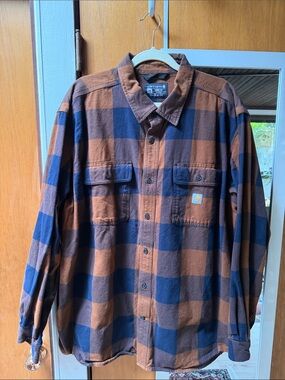 Carhartt Navy & Brown Buffalo Plaid Flannel Shirt Jacket